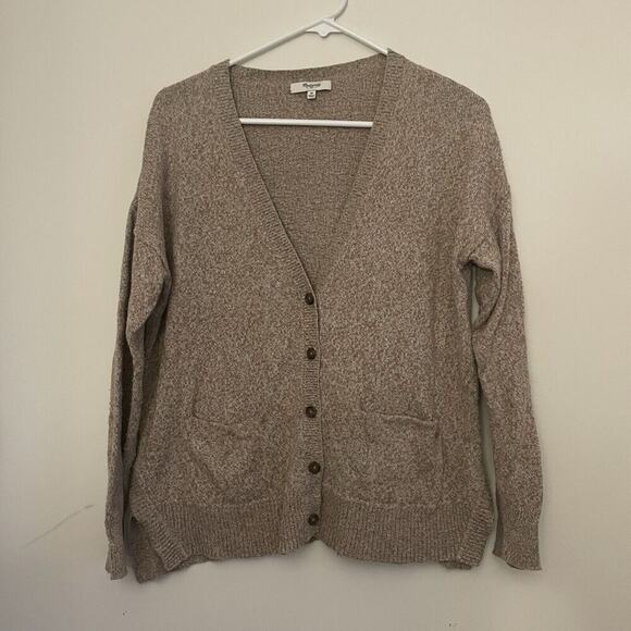 Madewell Landscape Cardigan Button Long Sleeve V Neck Oversized Sweater Tan Sz M - Picture 1 of 9